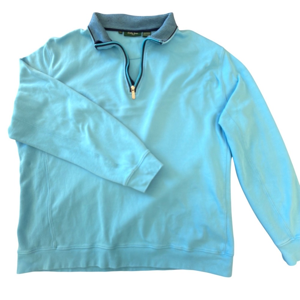 Bobby Jones Men XXL Light Blue 100% Pima Cotton Quarter Zip Pullover Sweater